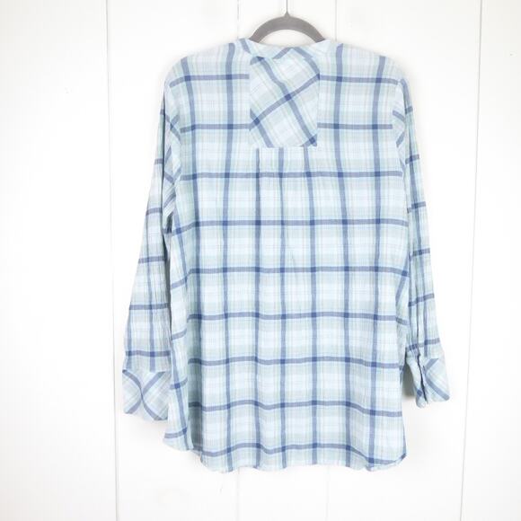J Jill Shirt Womens SZ XL Long Sleeve Button Up Plaid V Neck Collarless Casual - Picture 10 of 11